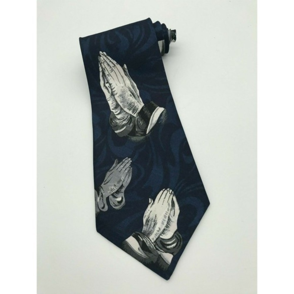 Everyday PRAYING HANDS Navy Blue Men's Tie. 56 x 4 in Classic Necktie. Religious